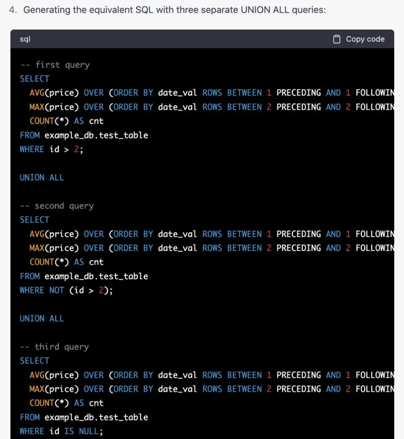 ChatGPT Generates SQL and UNION ALL Queries